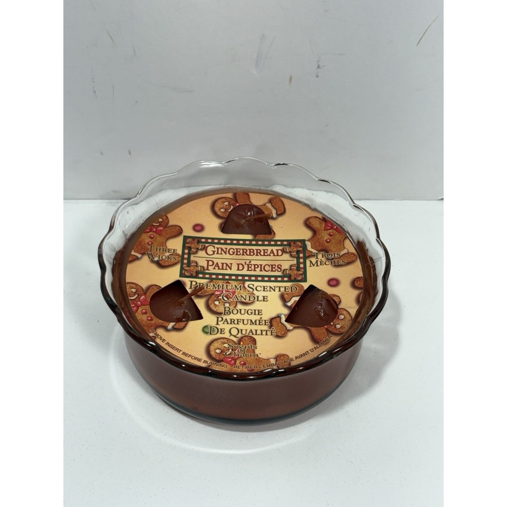 GINGERBREAD 3 Wick Premium SCENTED CANDLE Scents Of Charm Scalloped Glass Jar